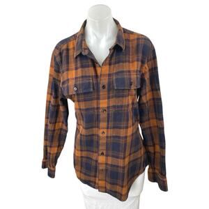 Madewell Perfect Fit Orange Plaid Flannel Long Sleeve Button Up Shirt Top Size M